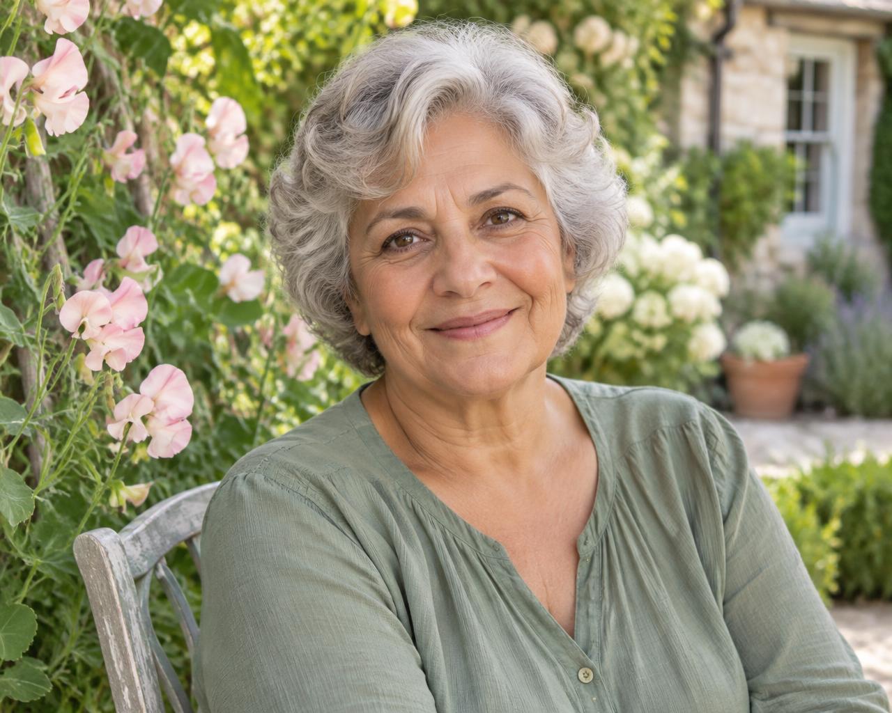 Sample photograph of an older woman in a garden, shown unchanged